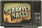 A pixellated gif of a CRT TV, playing the very end of the Gravity Falls intro on loop.